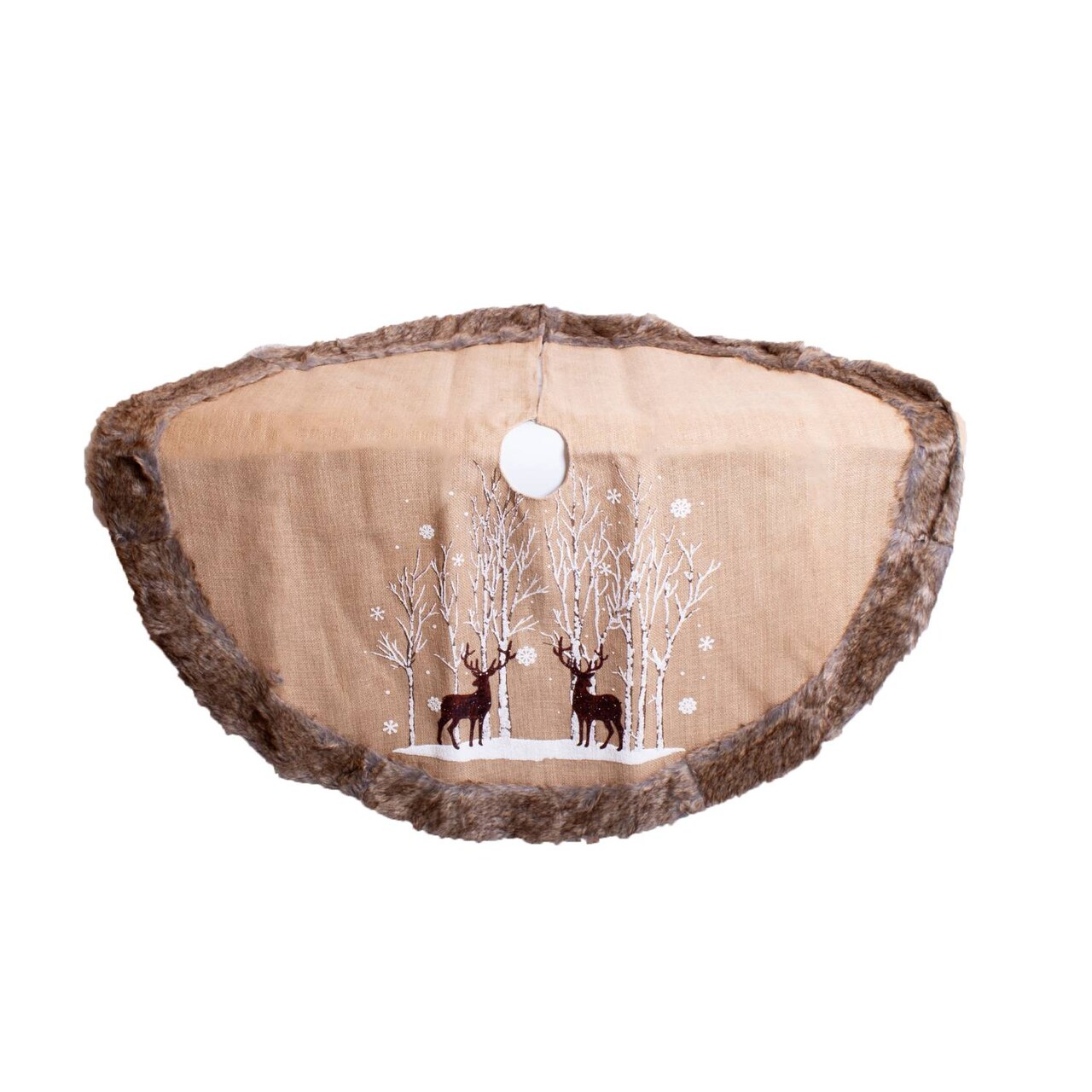Gerson Reindeer Christmas Tree Skirt, Country Inspired Woodland Holiday Decor, Burlap and Faux Fur, 48 in diameter